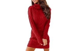 Ebifin Abito Pullover Donna Vestito Invernale Vestiti a Collo Alto Elegante Abito Linea Pullover a Manica Lunga Maglioni Lungo Elastico Autunno.