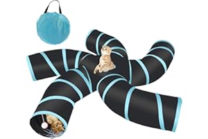 Homtone Katzentunnel 5-Wege, Katzenspielzeug Katzentunnel Faltbar, Katze Tunnel für Innen und Außenbereich, Groß Polyester Pet Play Tunnel Tube für Katze, Welpen, Kaninchen (Schwarz)