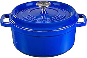 XSQUO USEFUL TECH Four néerlandais en fonte émaillée ronde de 24 cm / 3,6 litres pour 6/4 personnes Cocotte avec couvercle pour cuire les ragoûts traditionnels Gourmet Tools-Bleu