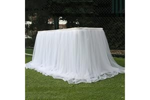 MARITOWN 39 Zoll Tüll Tischrock Rosa Blau Lila Gaze Tutu Tischrock Für Hochzeit Geburtstagsfeierteile Kuchen Tischdekorationen (F-White)