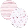Biloban Bassinet Sheets Compatible with Fisher-Price On-The-Go Baby Dome, 2 Pack, 100% Jersey Knit Cotton Fitted Sheets, Breathable and Heavenly Soft, Pink Hearts and White Stars Print for Baby