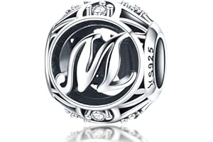 YASHUO Breloque en argent sterling 925 Avec lettres porte-bonheur Pour bracelets Pandora Lettre M