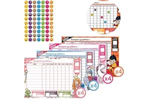 Tabelle di ricompensa per bambini STARPLAST - Include 16 fogli di adesivi, 4 diversi disegni di tabella ricompensa e 16 fogli di tabelle ricompensa da usare con i bambini - Basic