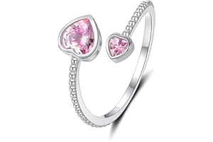 STEP FORWARD Bagues en Argent Sterling pour Adolescentes: Pierre de Naissance D'avril Pierres en Forme de Coeur Cadeau de Bijoux D'anniversaire pour les Femmes ou les Filles ou les Copines