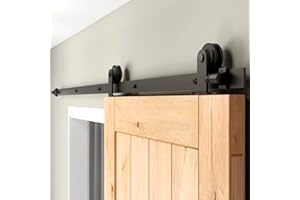 BONIKLUBA Herrajes Puertas Correderas 325cm Rieles Kit Puerta Corredera Negro para 1 Puerta Corredera Madera 162cm Ancho, Pequeña Rueda T-forma