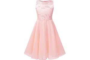 IEFIEL Fille Princess Robe De Mariage sans Manches Fleur Paillettes Robe Demoiselle d'honneur Lace Costume De Cérémonie Fête 2-16 Ans