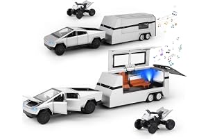 Tesla Cyber Trunk Toy,Cybertruck Die Cast Metal Toy Cars For Kids Diecast Cars Sound And Light Pull Back Toys Gift (Silver)
