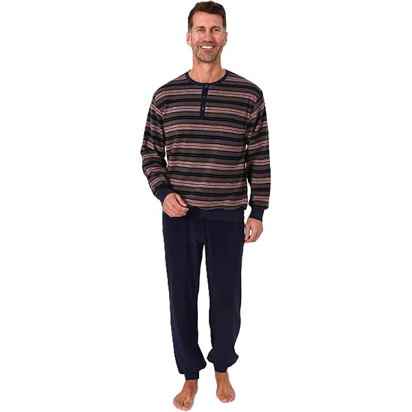 Normann Badstof pyjama voor heren met manchetten in strepen Normann Badstof pyjama voor heren met manchetten in strepen