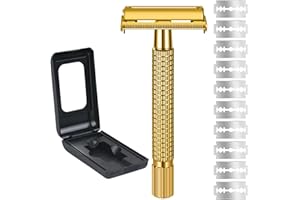 URAQT Maszynka do golenia męska, 2-stronna głowica ostrza, bezpieczna golarka ze stali nierdzewnej, golarka na mokro, w stylu vintage, wysokiej jakości maszynka do golenia z 10 ostrzami do golenia