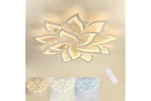 MOUNM Plafoniera LED Soffitto Dimmerabile 3000K-6000K, Creativa Petalo Lampadario Soggiorno 84W 8400lm, Lampadario Camera da Letto da Pannello Acrilico, Lampadari Moderni 14Luci