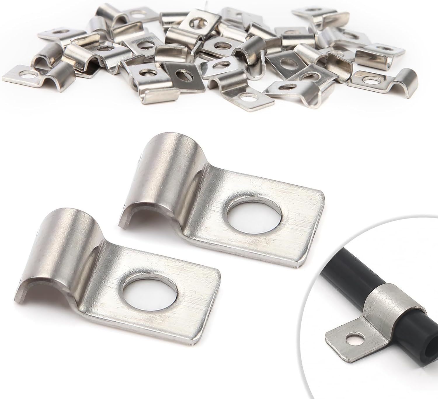 30 Piezas Abrazaderas para Tubo 4mm Soportes para Tubo de Un Solo Agujero en Acero Inoxidable V2A Soportes en U Abrazadera Sujetadores para Cables Ø 4-5mm Fijación de Tuberías de Agua