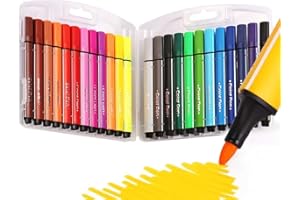 Elezeal Washable 24 Assorted Chunky Colouring Pens Kit for Kids Students Felt Tip Markers with Storage Box for Drawing Adult Colouring book Pens