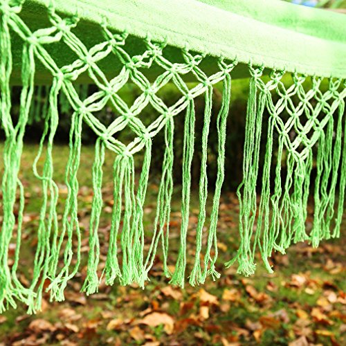 Holifine Doppel Hängematte Mehrpersonen Stabhängematte mit Fransen, 200 x 150 cm, belastbar bis 150 kg, Grün - 7