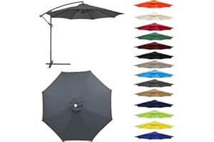 HonunGron Auvent De Remplacement pour Parasol 2,0/2,3/2,5/2,7m/3,0m, 6 Baleines/8 Baleines Toile De Parasol Déporté Remplacement Pour Cour,Jardin,Plage, Protection UV 50+ (3.0m-8 ribs,Gris)