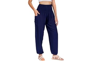 Lofbaz Pantalon Sarouel Femmes Taille Smockée Boho Harem Pants