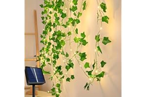 KIMUWOTE Guirlande Lumineuse Solaire Extérieure, Lierre Artificiel Guirlande Lumineuse Extérieure, 12M 120LED Guirlande Solaire Étanche 8 Modes Lumiere Décoration Pour Jardin, Chambre, Balcon, Mariage, Noël