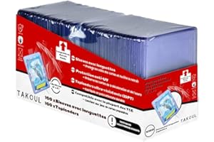 TAKOUL | Toploader rigide ultra transparent et sleeves avec languette | Compatible avec carte Pokemon, Magic, Lorcana | Pochette qui protege, préserve la valeur, évite l’usure, facilite l’extraction !