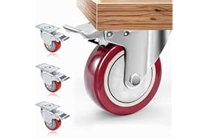 AUTDER Set de 4 Ruedas Giratorias con Freno, 75mm Diámetro Industriales Ruedas para Muebles, Capacidad de carga máxima 1200 lbs (Rojo) (Rojo y plata)