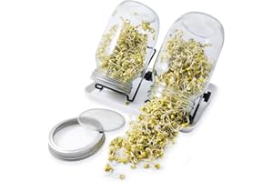 JARAGAR Sprouting Jar Kit, 2 Mason Jars 36oz with Stainless Steel Screen Lids, Tray and Stand, Seed Growing Set for Home Kitchen Bean Sprouts, Broccoli Seeds, Alfalfa, Salad-1000ml