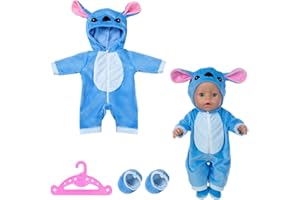 FSYKBT Baby Born Clothes, Baby Doll Accessories, Blue Doll Clothes+Shoes+1 PCS Pink Coat Hanger, Doll Outfits Tiny Treasures Dolls Clothes for 18 Inch Doll 35-45cm Baby Born Doll Clothes