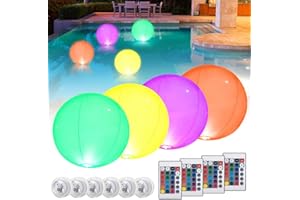 Jooheli Luci Galleggianti Piscina, 4 Pezzi LED Gonfiabili, IP68 Impermeabile, 16 RGB Sfera Cambia Colore per Laghetto/Vasca da Bagno/Festa