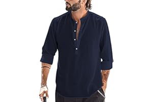 YAOBAOLE Chemise Lin Homme Manches Longues Été Mao Décontractée Henley Shirts de Plage Classique