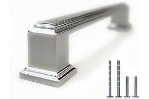 NUGOYA Lot de 6 poignées ou boutons style Art Déco poignées en forme d'arc Boss Bar 128mm, Boutons carrés Chrome poli pour meuble de cuisine général par FFF., métal, 128mm entre vis