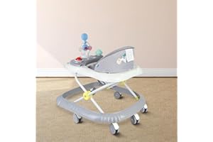 HUOLE Trotteur Bébé 4-en-1 Gris avec fonction pousseur, Marchette Evolutif Bébé avec Boîte à Musique et Lumières, Coussin de Siège Lavable pour Enfants de 6 à 18 Mois Jusqu'à 12 KG-67 * 72 * 92cm- Gris (B)