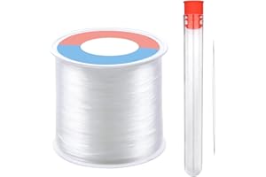 TOKERD Hilo de Nylon Transparente 0.4mm Hilo de Pescar Invisible de Abalorios con Aguja de Abalorios, para Pulsera Collar y Otras Manualidades