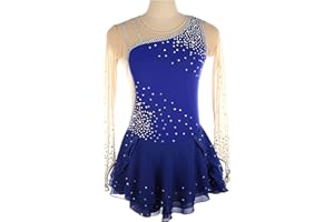 CHENYYING Women's Long Sleeve Figure Skating Dress, Lyrical Ballet Dance Costume with Shiny Rhinestone Mesh, Patchwork Gymnastics Lyric Dance Costume, S, Royal Blue