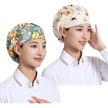 Cappellino Chirurgico Aelin Art – Unisex In Cotone 100% Traspirante – Fantasia Nero E Marrone Chiaro – Taglia Per Capelli Corti Con Laccio Regolabile
