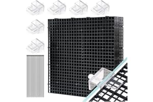 LINLAN 8 Pezzi 30 x 30 cm Divisore per Acquario, Vassoio Inferiore Filtro, Pannello a Griglia per Filtrazione Fai-da-Te e Protezione Fondo nell'Aquascaping (Nero con Staffa di Copertura Dell'acquario)