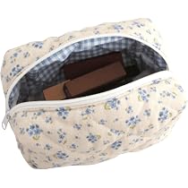 Make-up-Tasche Mit Blumenmotiv Für Damen - Große Kosmetiktasche Mit Reißverschluss, 26x18x5 Cm, Aus Gestepptem Segeltuch