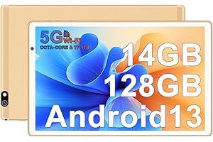FACETEL Tablet 10 Pollici Tablet Android 13 Tablets PC con 2.4G + 5G WiFi, Octa-Core 2.0 Ghz | 14GB + 128GB TF 1TB | 8000mAh | IPS FHD | Doppia Fotocamera | Bluetooth 5.0, Tablet con Custodia - Oro