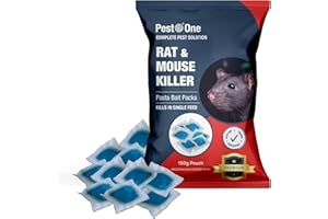 PEST O ONE Rat Poison Rat Bait & Mouse Poison Pasta Bait - Strongest Maximum Strength Rodent Killer - Fast Acting, All Weather, Single Feed Bait Sachets (15 x 10g Pack)