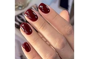 EONFAVE Square False Nails Short, 24Pcs Wine Red Fake Nails, Burgundy Stick on Nails Press on Nail, Glossy Solid Colour French Nail Tips with Nail Glue for Women Girls (Wine Red)