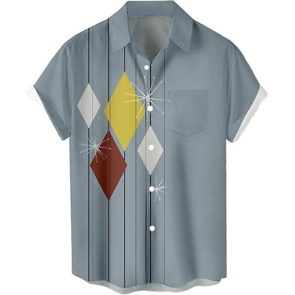 QIVICIMA Men's Retro Bowling Shirt - 50s Rockabilly Cuban Camp Shirt, Short Sleeve, Sizes S-6XL - View #5
