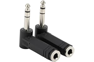 Greluma 2 Piezas Adaptador de Audio estéreo de ángulo Recto de 6,35 mm Macho a 6,35 mm Hembra, Conector TRS de 1/4" de 90 Grados a Conector de 1/4" para Mezclador de Guitarra eléctrica, Altavoz y KTV