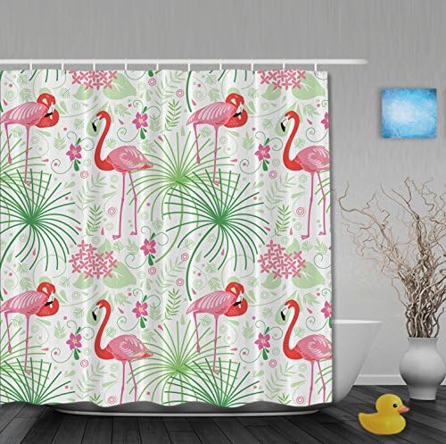 Lovely Animals Home Decor Bathroom Shower Curtains Pink Flamingos Flowers Waterproof Mildew Ployster Fabric With Hooks 72"x72"Inch