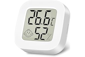 Ainiv Cyfrowy mini termometr/higrometr pokojowy do pomieszczeń, z wyświetlaczem LCD i ikonami twarzy, z monitorem wilgotności temperatury, do sypialni, pokoju dziecięcego, magazynu, samochodu