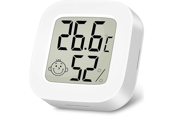 Ainiv Thermomètre Hygromètre Interieur, 1PC Mini LCD Termometre Maison, Moniteur de Température et Humidimètre Indicateur du Niveau de Convient pour Les Chambres D'enfants, Maison, Bureau (Blanc)