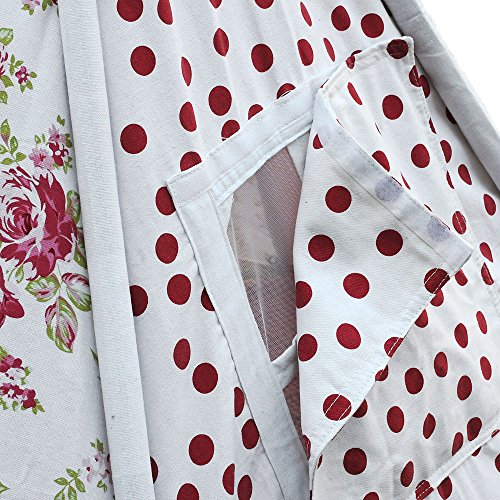 HAB & GUT (ZK001) TEEPEE – hochwertiges Stoffzelt für Kinder, Blumenmuster pink/weiss, Höhe 135 cm, 183 cm – Holzstangen, Baumwolle, Indoor - 5
