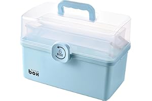 AouiSton Caja para Medicina, Caja medicamentos Organizador de 3 Niveles, botiquin Medicina con Mango Apto para artesanía farmacéutica (Azul)