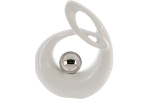 GILDE Deko Skulptur Life aus Keramik - weiß/Silber glasiert weiße Figur mit Silber Kugel - Höhe 22 cm