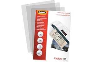 Fellowes 5328502 Film de plastification Capture 125 microns Mat A4, 100 Pièces, Transparent