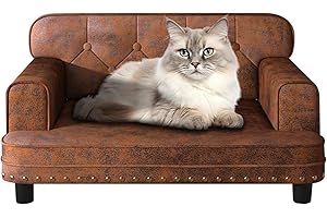 PWTJ Dog Sofas and Chairs for Small Breeds/Cat Beds with Tech Fabric/Sturdy Wooden Frame Cat Sofa Chair/Dog Sofa Bed for Small Dog Using (coffee)