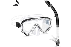 Snorkel Set Adults, Amiable Anti-Fog Diving Mask, Panoramic View Wide Snorkel Mask, Dry Snorkel and Mask, Tempered Glass Diving Goggles for Adult Snorkelling Swimming