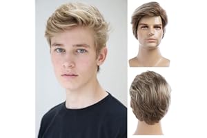BEWEIG Pelucas para hombres Pelucas cortas rubias de pelo Cosplay Síntesis de pelucas completas con gorro de peluca