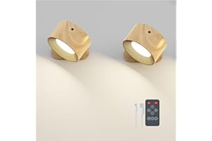 Feallive LED Wall Lights with USB Charging Port 2 Pcs Reading Light, Dimmable Touch Control 3 Brightness Levels Wall Spotlights 360 Free Rotation Bedside Lamp for Bedroom Remote Control Woodgrain