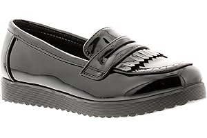 Miss Riot Abbie Girls School Shoes. Black School Shoes with Patent Design. PU Upper, PU Lining & TPR Sole. Slip On Girls Footwear